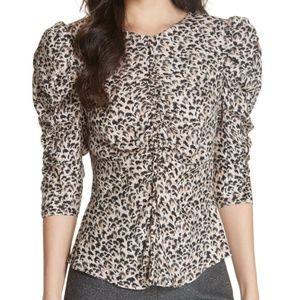 NEW! REBECCA TAYLOR LYNX LEOPARD SILK RUFFLE TOP OBO